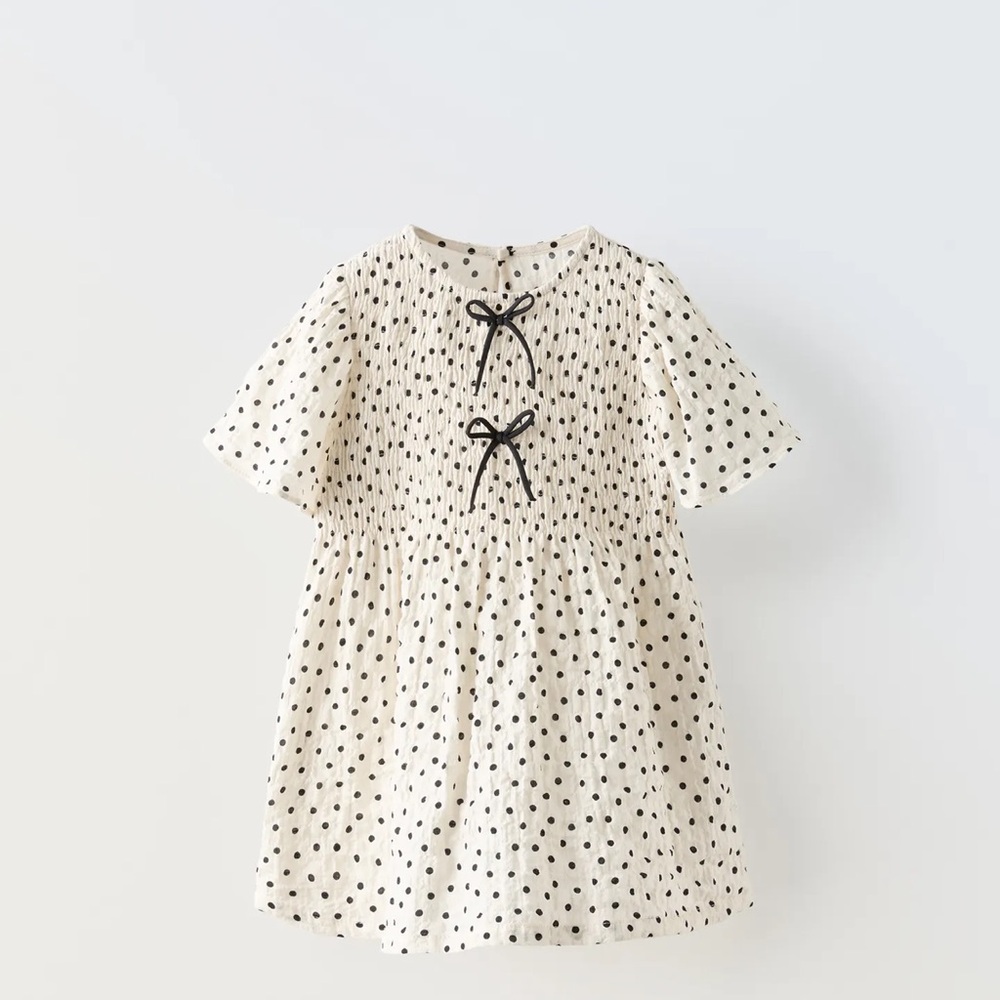 Zara textured polka dot toddler dress with bows